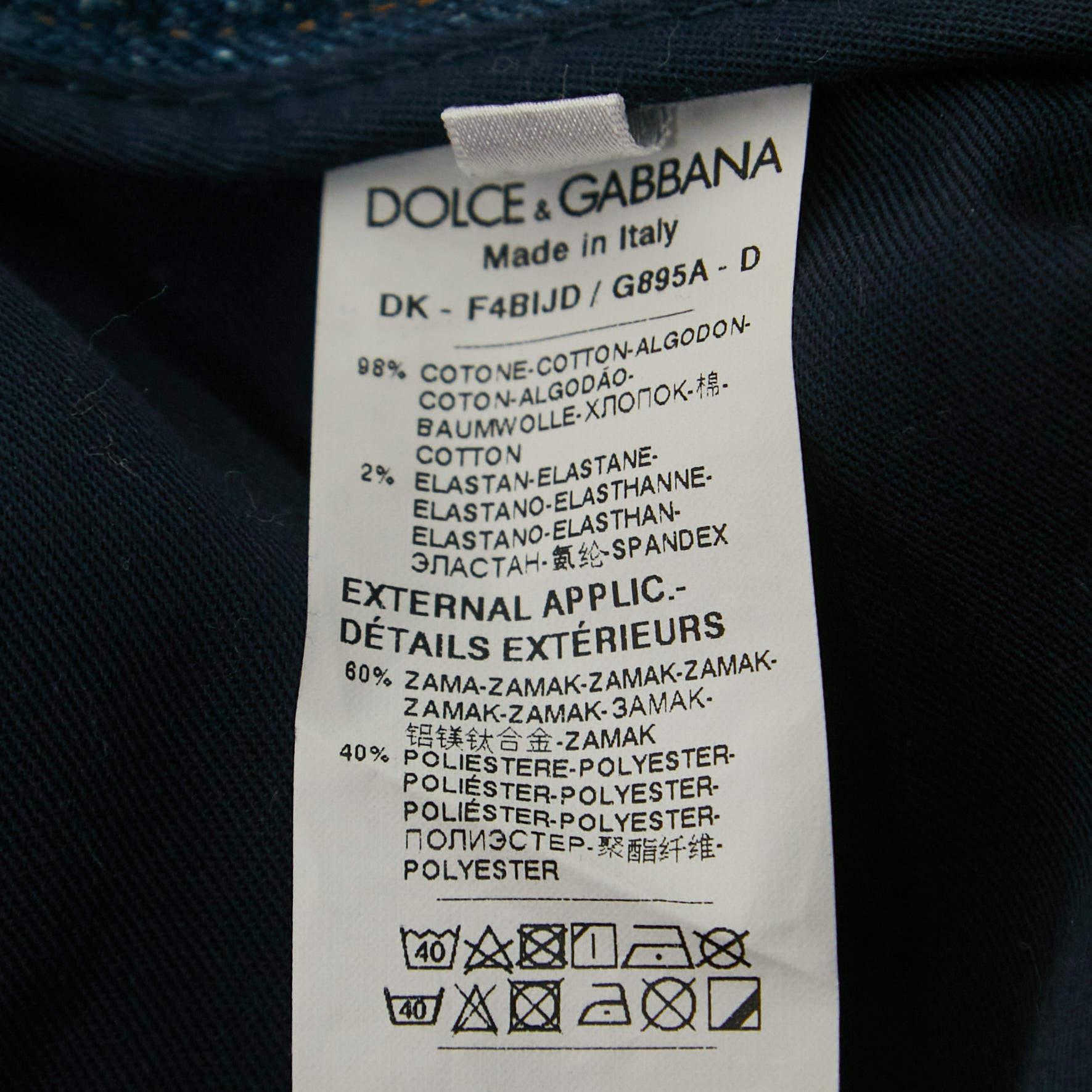 Dolce & Gabbana Dark Blue Denim Ruffled Knee Length Skirt M 1