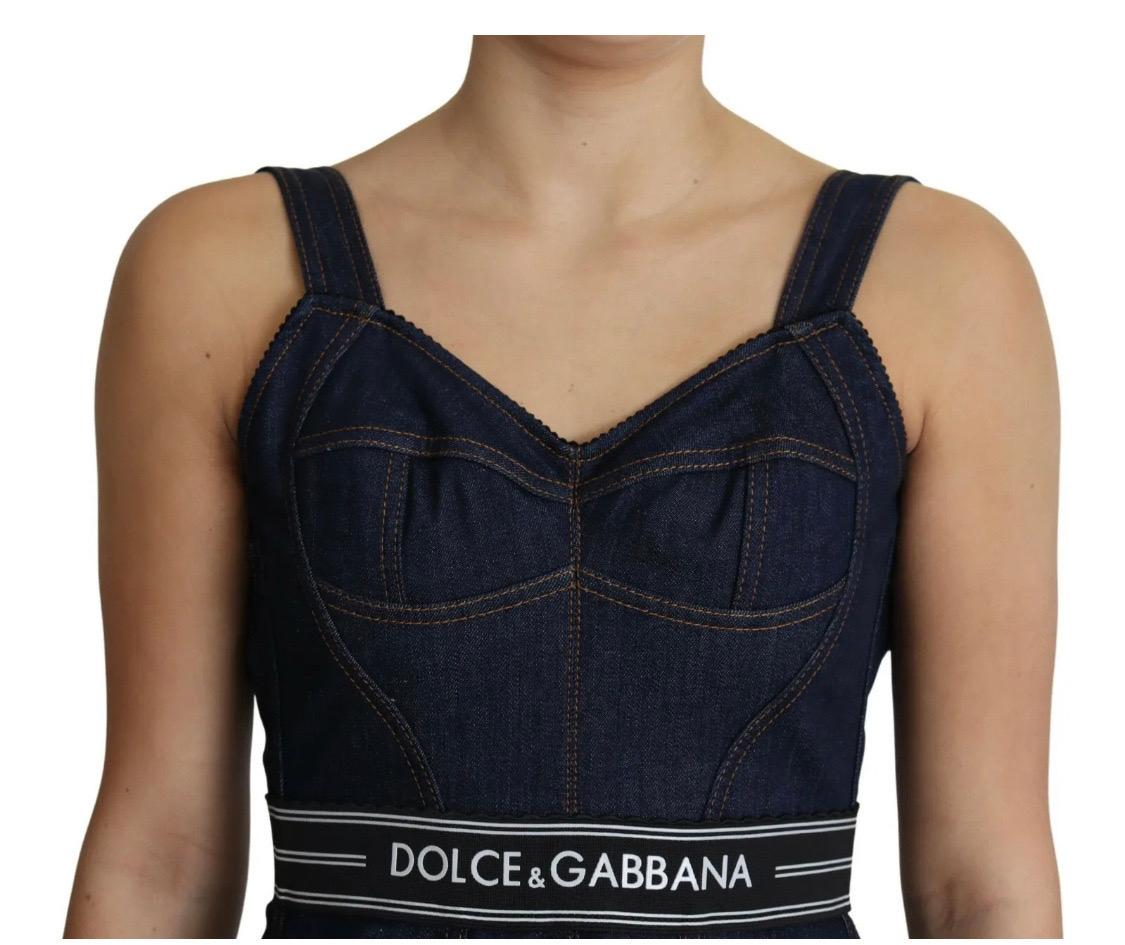 Dolce & Gabbana Dark blue flared denim slip casual dress In New Condition In WELWYN, GB