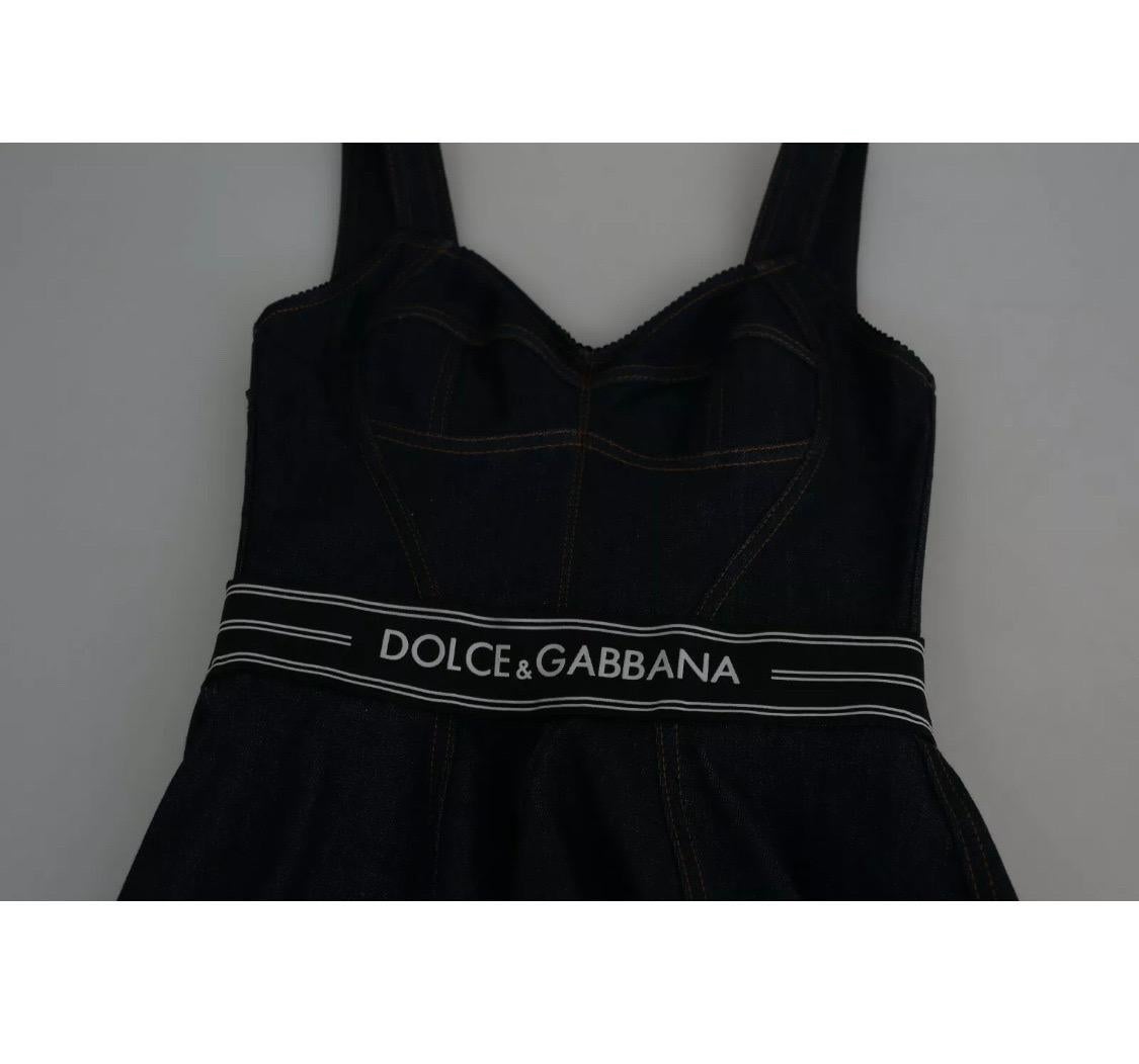Dolce & Gabbana Dark blue flared denim slip casual dress 2