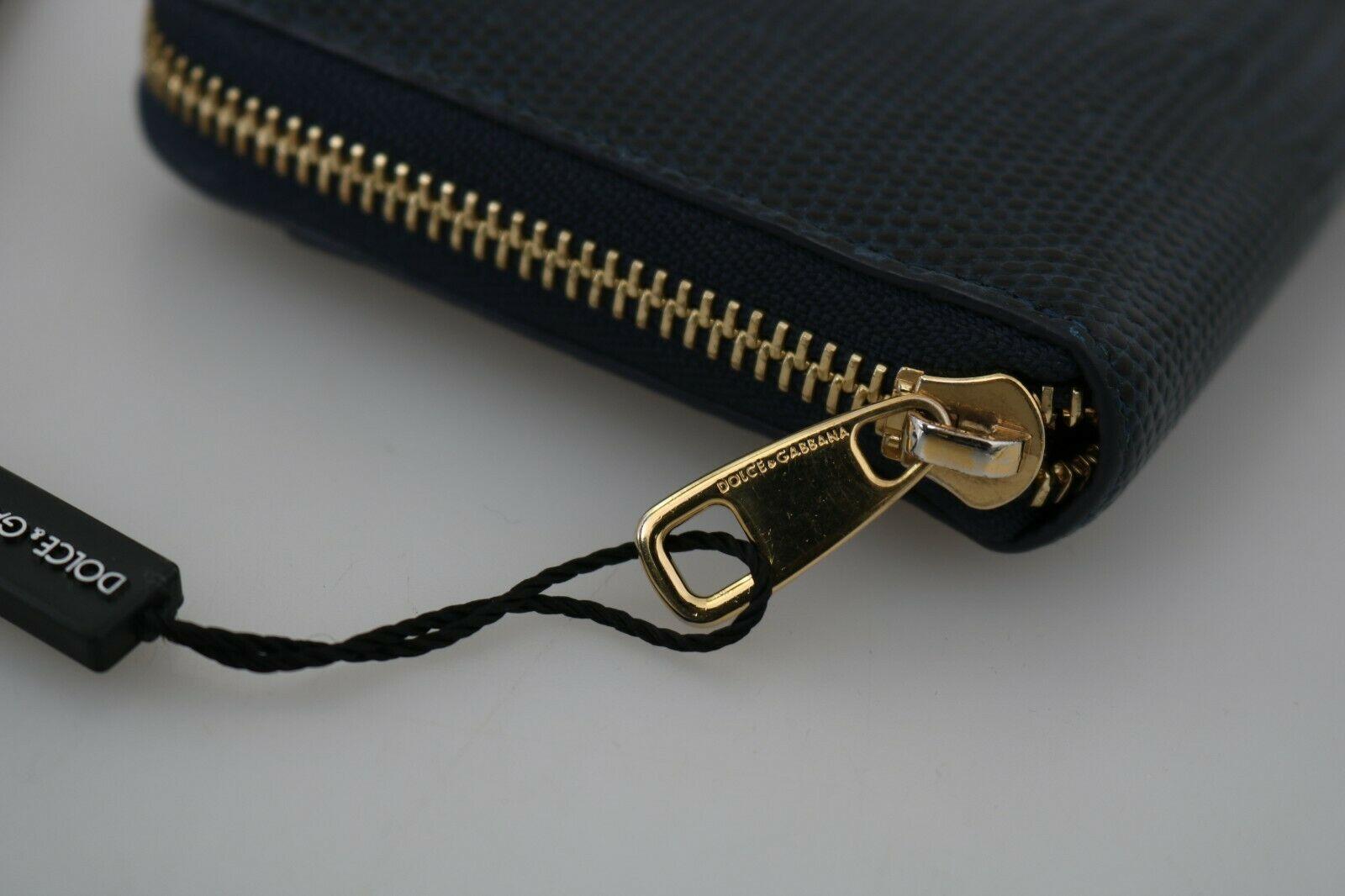 Black Dolce & Gabbana Dark Blue Leather Continental Wallet Clutch Bag Crystal DG Logo For Sale