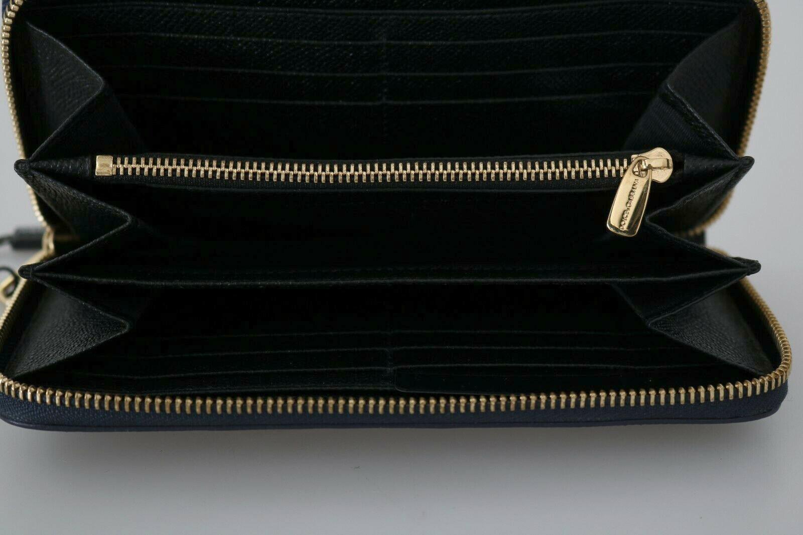 Dolce & Gabbana Dark Blue Leather Continental Wallet Clutch Bag Crystal DG Logo In New Condition For Sale In WELWYN, GB
