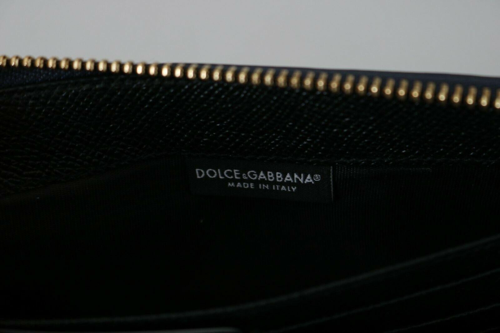 Women's Dolce & Gabbana Dark Blue Leather Continental Wallet Clutch Bag Crystal DG Logo For Sale