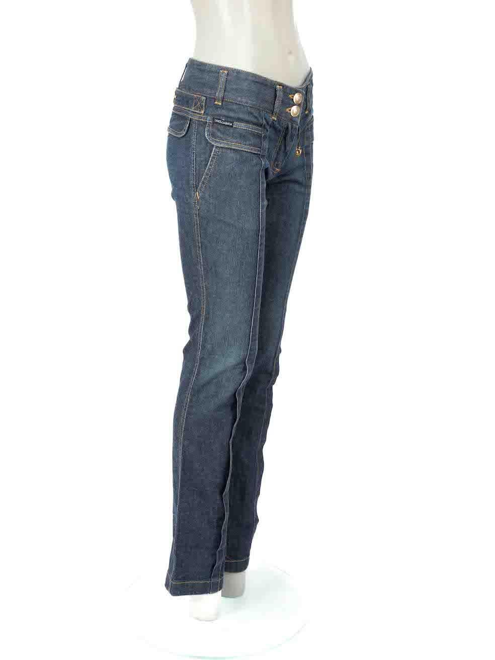 CONDITION is Very good. Minimal wear to jeans is evident. Minimal discolouration to waistband of jeans and to button hardware on this used Dolce & Gabbana designer resale item.

Details
Blue
Cotton
Jeans
Skinny fit
Mid rise
2x Front pockets
Fly zip