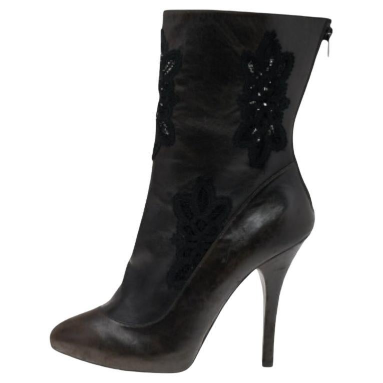 Dolce & Gabbana Botines de piel y cordones marrón oscuro/negro Talla 39