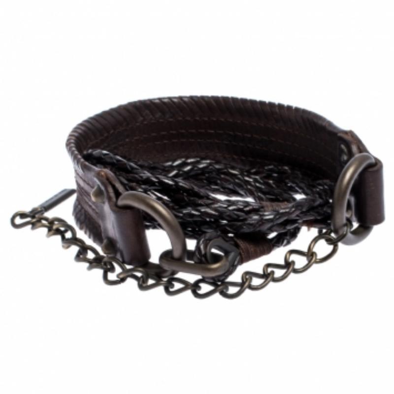 Noir Dolce & Gabbana Dark Brown Braided Leather Chain Belt 80CM en vente