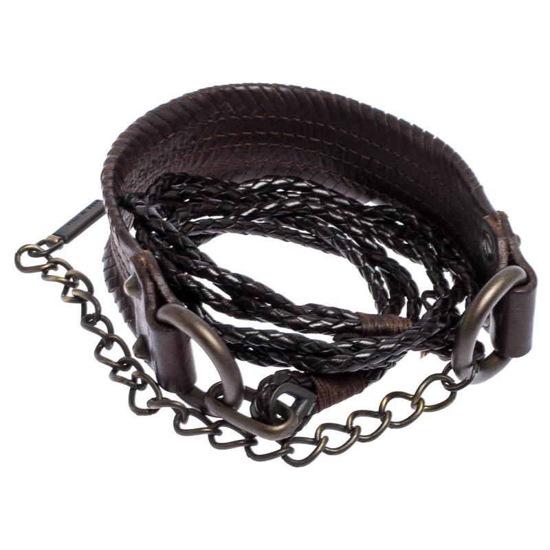 Black Dolce & Gabbana Dark Brown Braided Leather Chain Belt 80CM