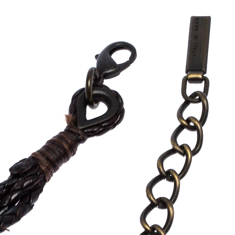 Dolce & Gabbana Dark Brown Braided Leather Chain Belt 80CM In Good Condition In Dubai, Al Qouz 2