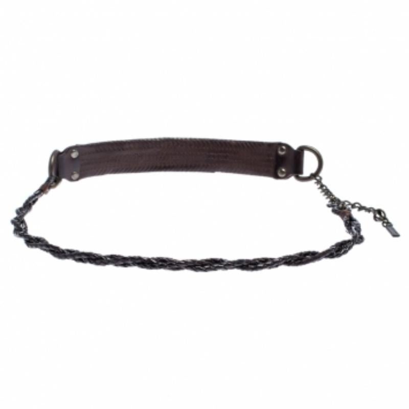 Dolce & Gabbana Dark Brown Braided Leather Chain Belt 80CM Pour femmes en vente