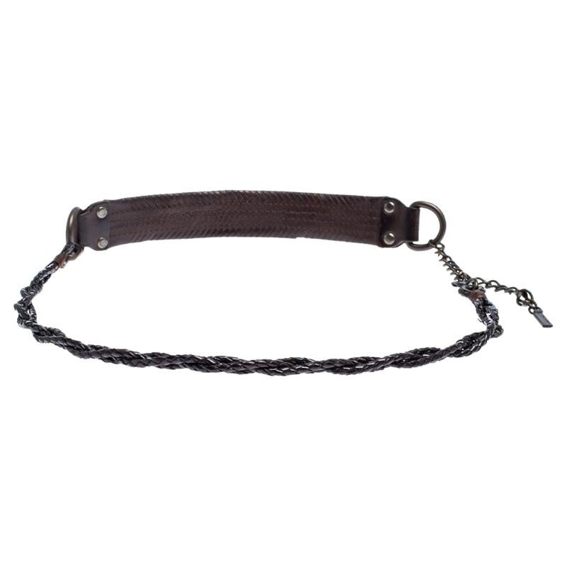 Dolce & Gabbana Dark Brown Braided Leather Chain Belt 80CM For Sale