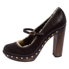 Dolce & Gabbana Dark Brown Leather and Shearling Mary Jane Pumps Size 38