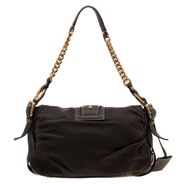 Dolce and Gabbana Dark Brown Leather D-Ring Flap Hobo For Sale at 1stDibs