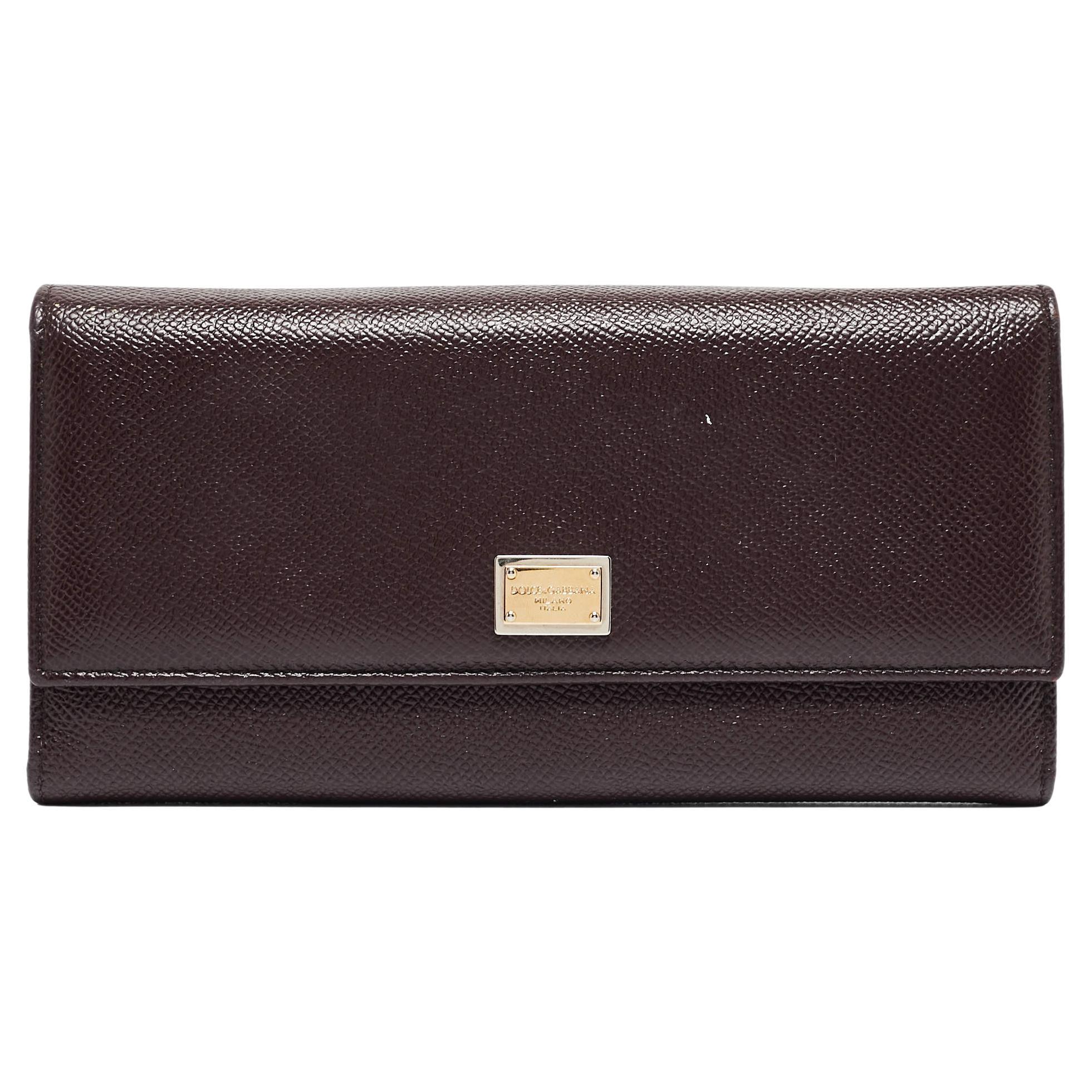 Dolce & Gabbana Dark Brown Leather Dauphine Flap Continental Wallet For Sale