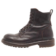 Dolce & Gabbana Dark Brown Leather Lace Up Ankle Boots Size 41