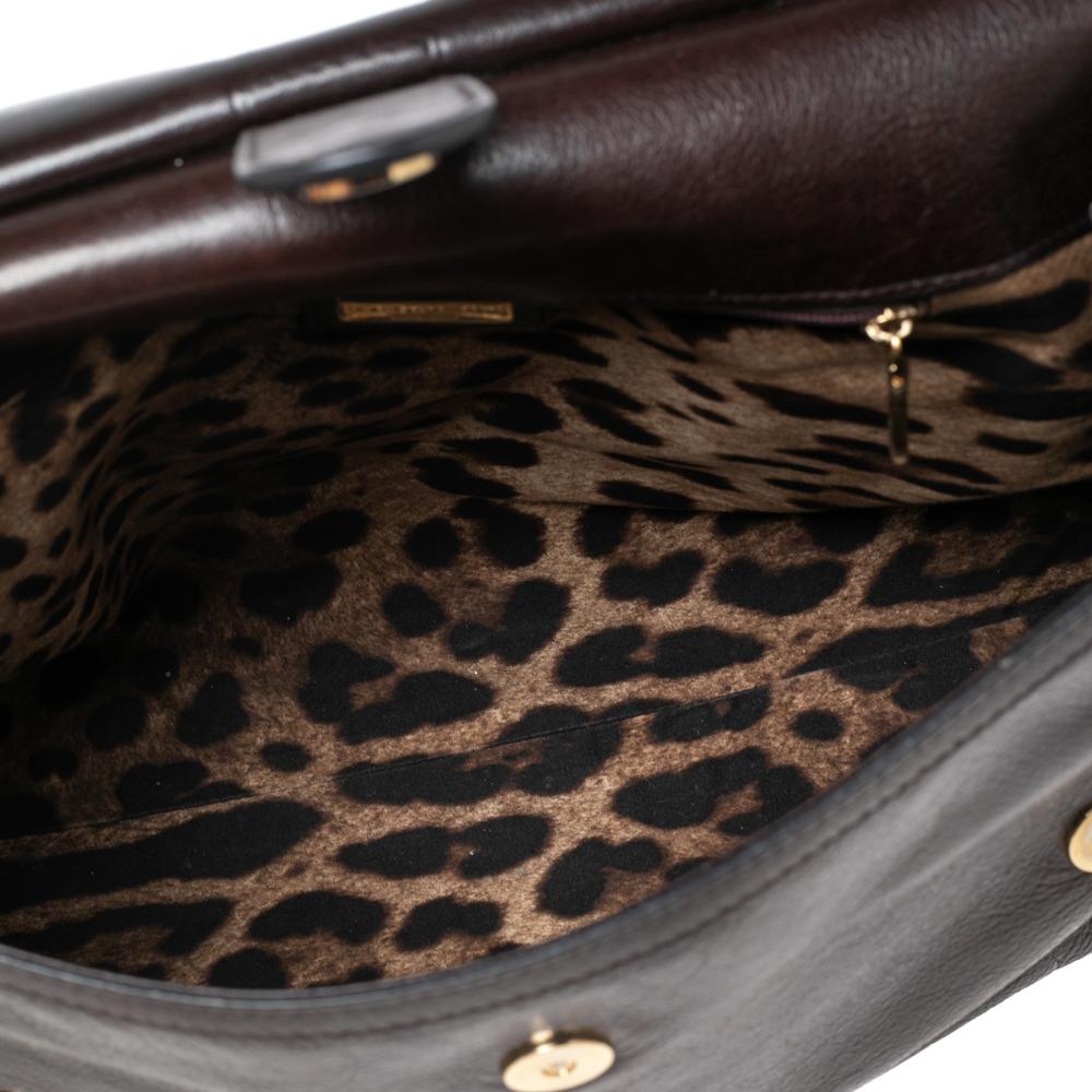 Dolce & Gabbana Dark Brown Leather Large Miss Sicily Top Handle Bag 1