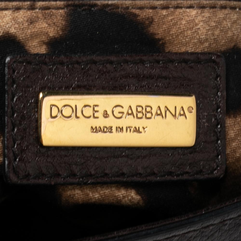 Dolce & Gabbana Dark Brown Leather Large Miss Sicily Top Handle Bag 2