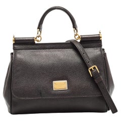 Dolce 
Gabbana Dark Brown Leather Medium Miss Sicily Top Handle Bag