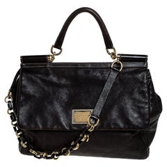 Dolce & Gabbana Dark Brown Leather Top Handle Miss Sicily Bag