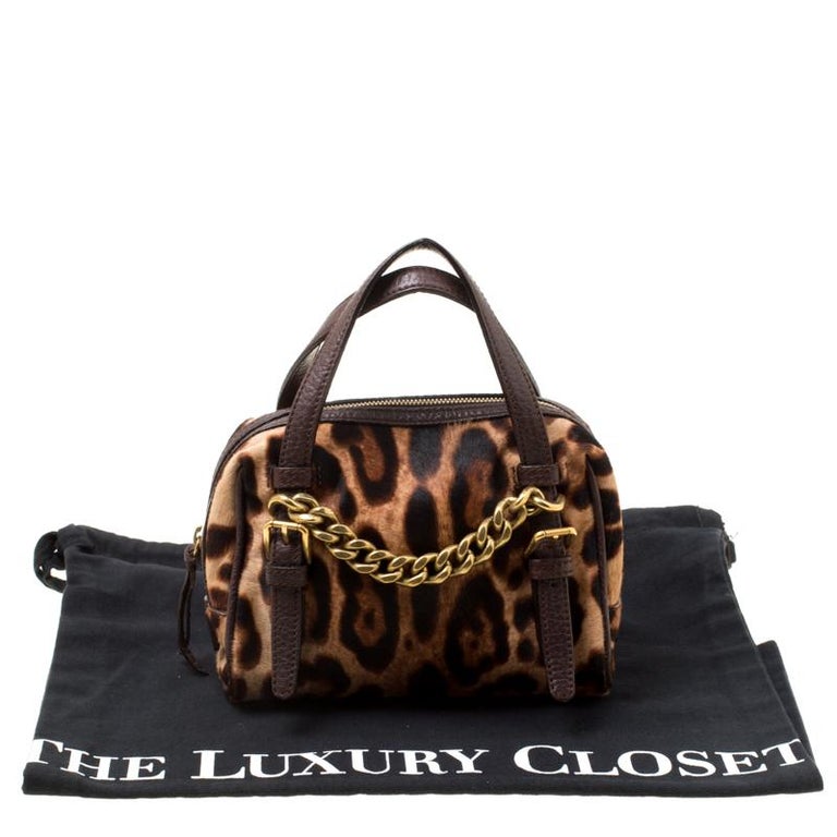 Dolce & Gabbana Brown Leopard Gold Brass Chain Accessory Shoulder Strap
