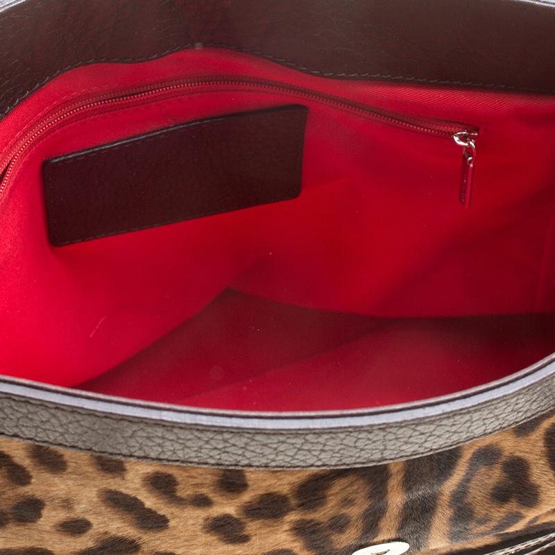Dolce & Gabbana Dark Brown Leopard Print Leather and Calf Hair Top Handle Bag 2