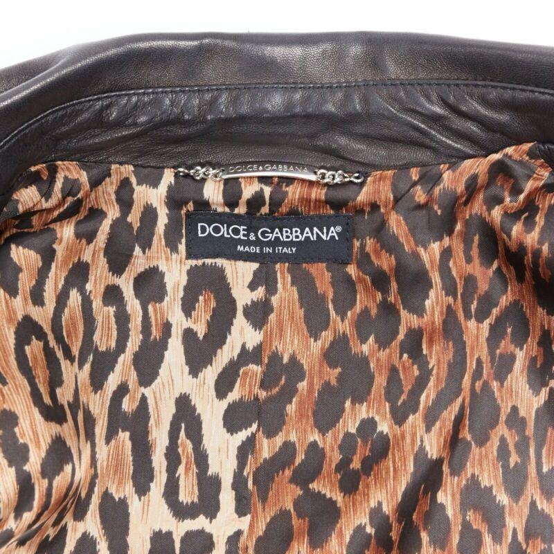DOLCE & GABBANA dark brown nappa leather double breasted silver buckle belt coat 7