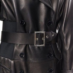 DOLCE & GABBANA Dunkelbrauner Mantel aus Nappaleder mit Gürtelschnalle in Silber