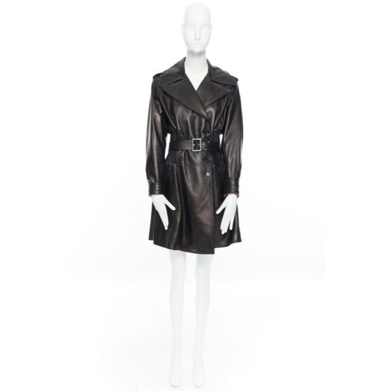 Black DOLCE & GABBANA dark brown nappa leather double breasted silver buckle belt coat