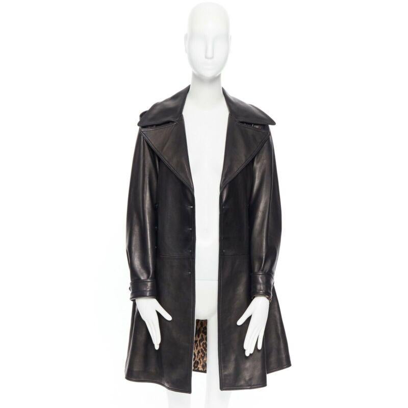 DOLCE & GABBANA dark brown nappa leather double breasted silver buckle belt coat In Good Condition In Hong Kong, NT