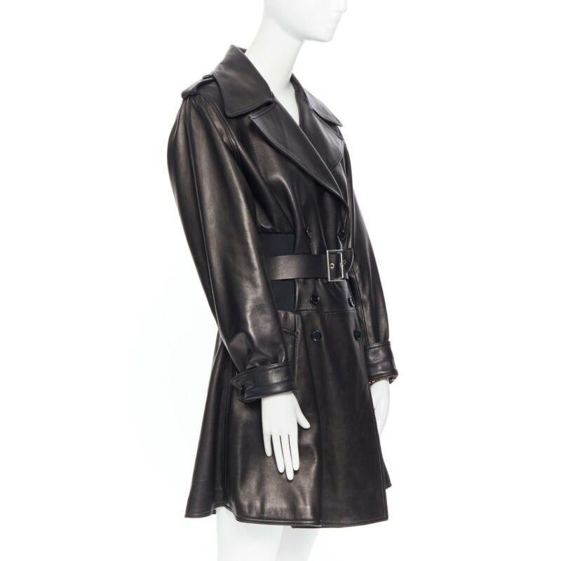 Women's DOLCE & GABBANA dark brown nappa leather double breasted silver buckle belt coat