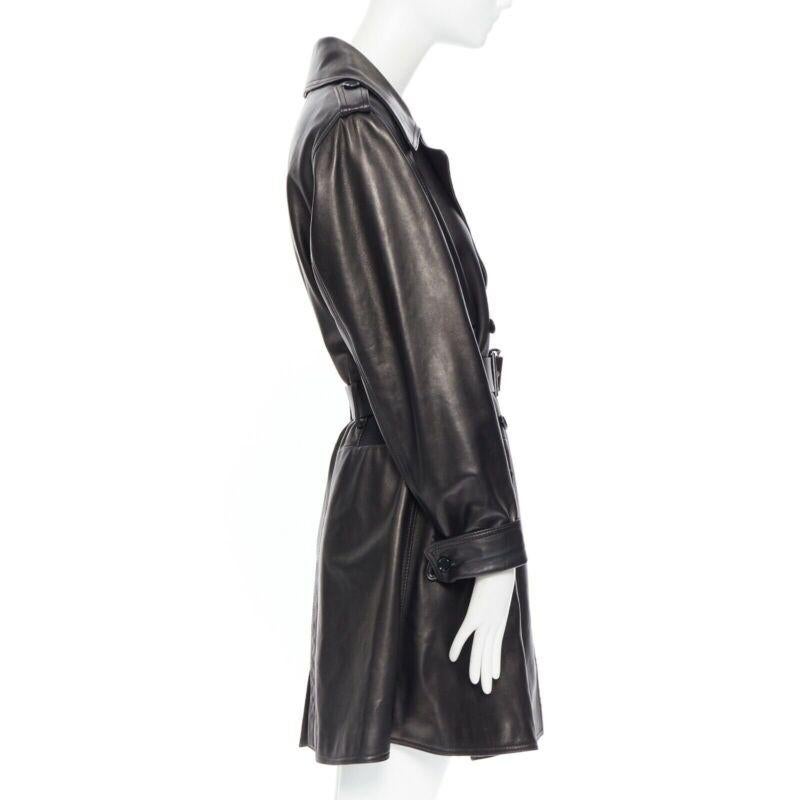 DOLCE & GABBANA dark brown nappa leather double breasted silver buckle belt coat 1
