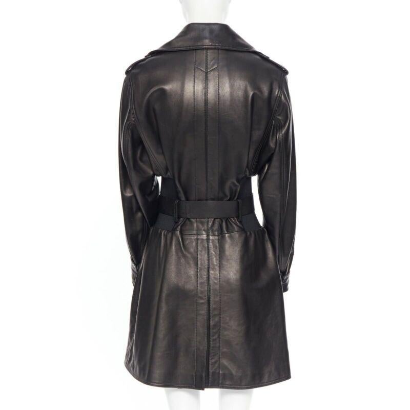 DOLCE & GABBANA dark brown nappa leather double breasted silver buckle belt coat 2