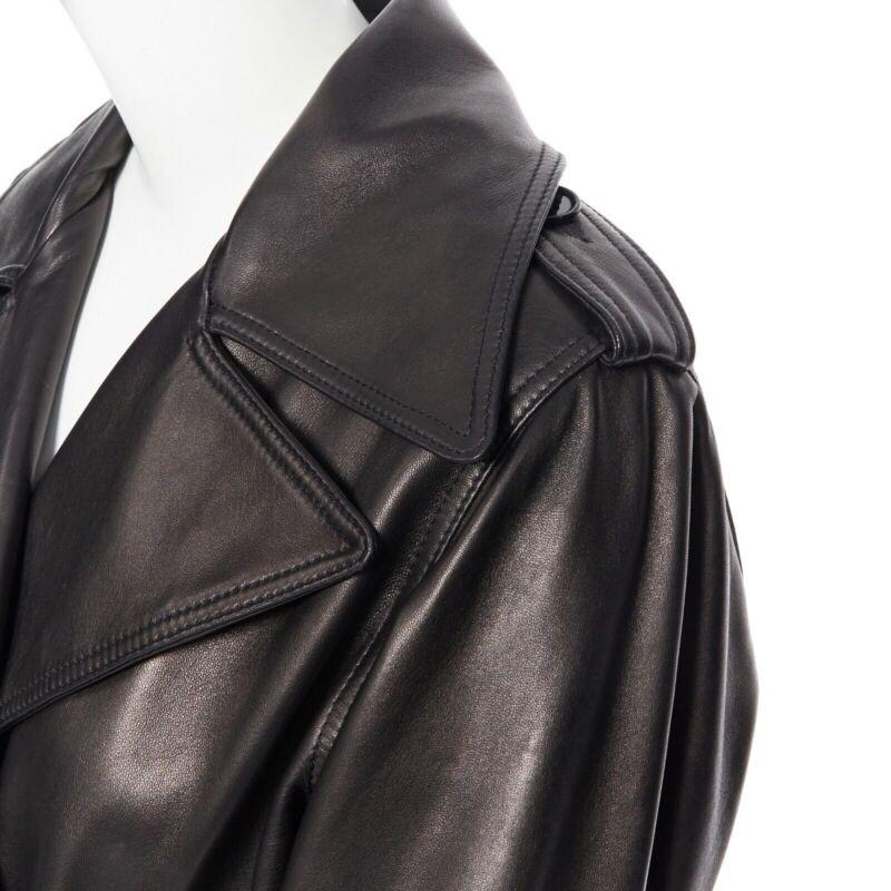 DOLCE & GABBANA dark brown nappa leather double breasted silver buckle belt coat 3