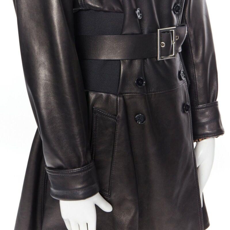 DOLCE & GABBANA dark brown nappa leather double breasted silver buckle belt coat 4
