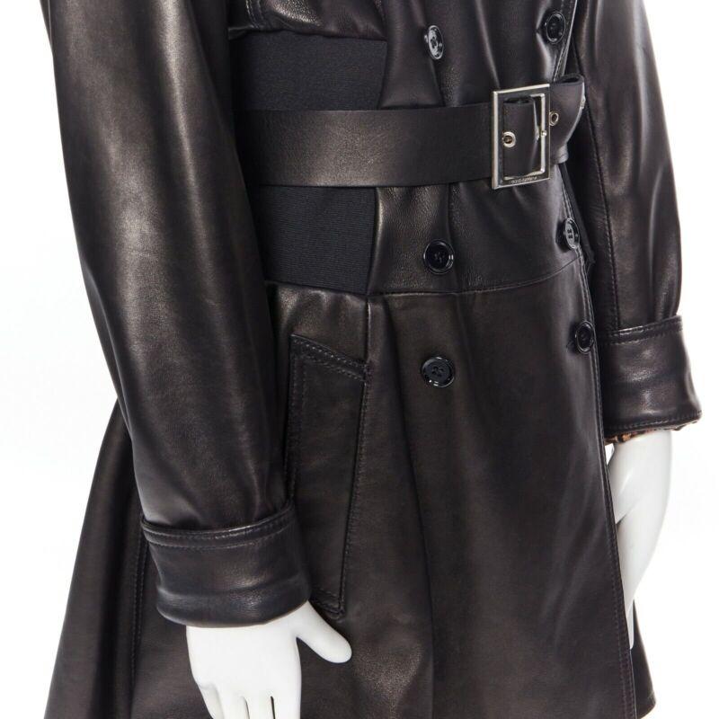 DOLCE & GABBANA dark brown nappa leather double breasted silver buckle belt coat For Sale 4
