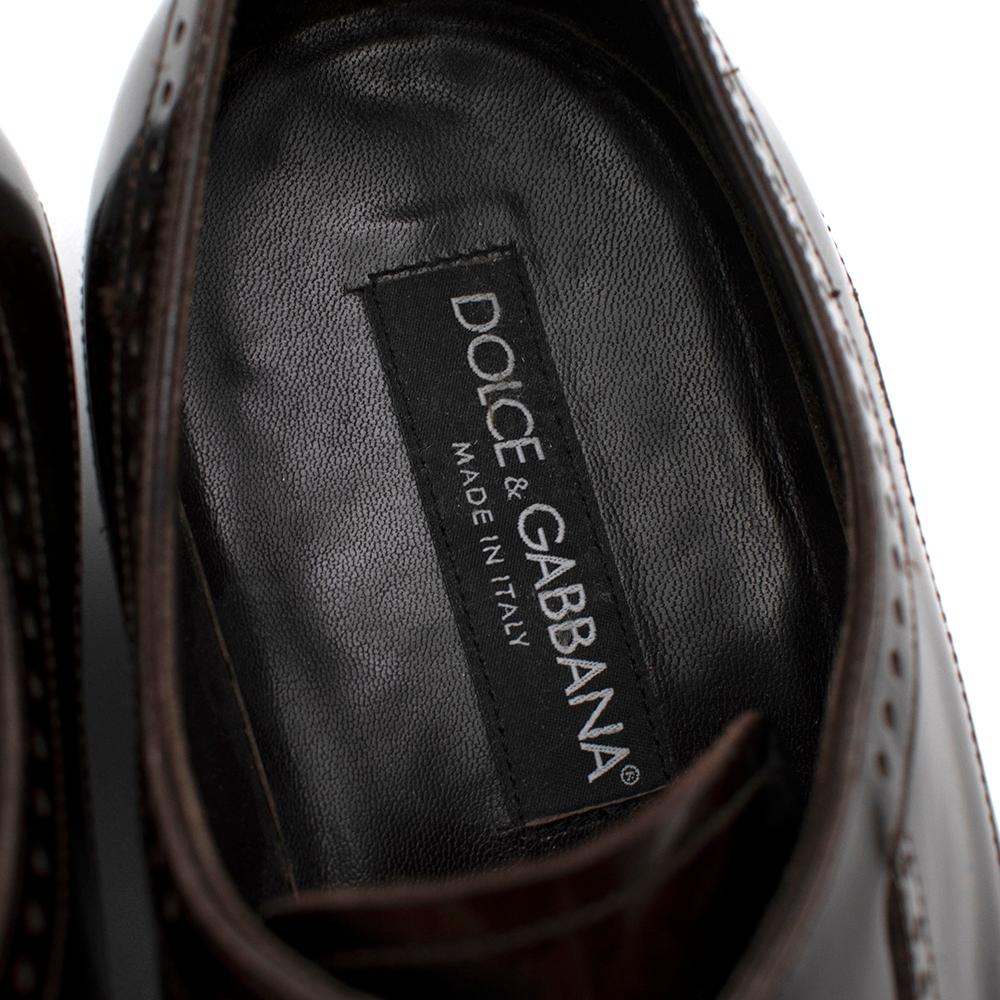 Dolce & Gabbana Dark Brown Patent Leather Derby Shoes - Size EU 44 1