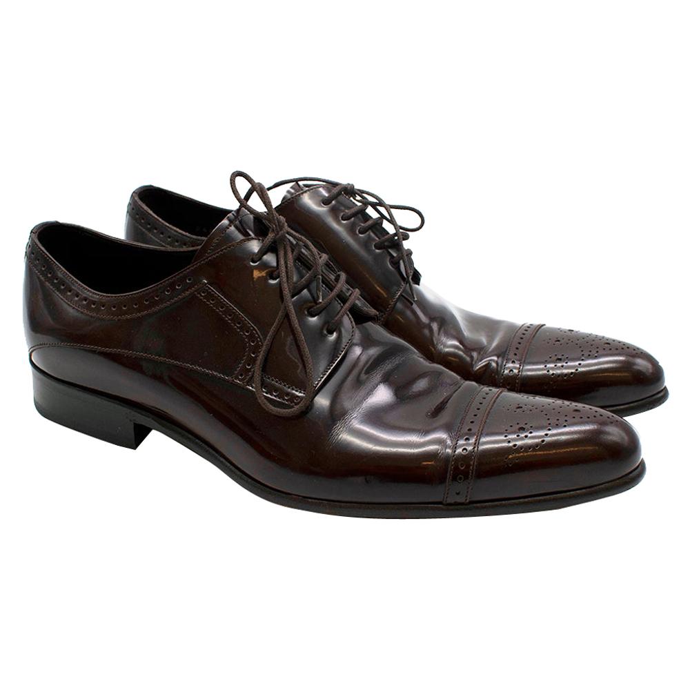 Dolce & Gabbana Dark Brown Patent Leather Derby Shoes - Size EU 44