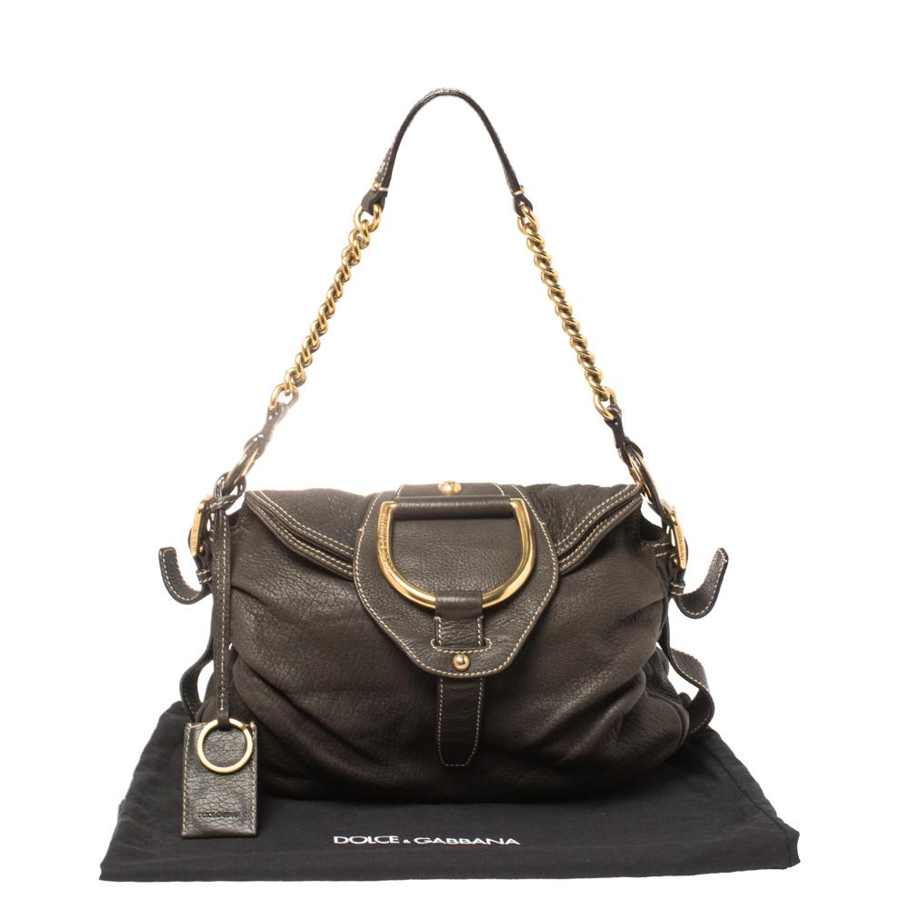 Dolce & Gabbana Dark Brown Pebbled Leather D Ring Flap Hobo 5