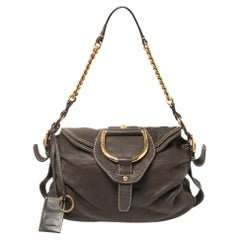 Dolce & Gabbana Dark Brown Pebbled Leather D Ring Flap Hobo