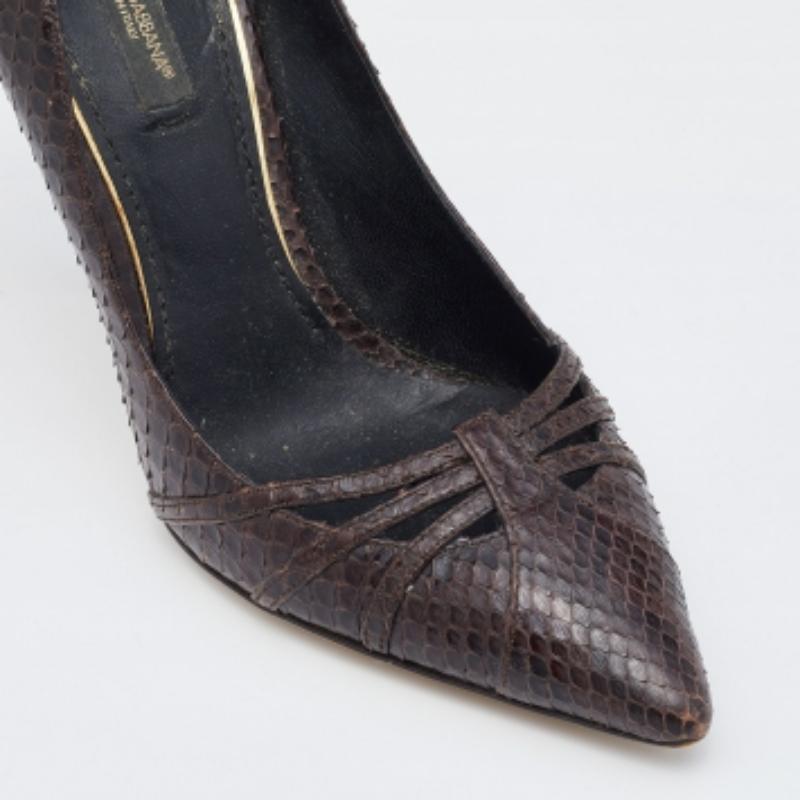 Dolce & Gabbana Dark Brown Python Pumps Size 36.5 For Sale 2