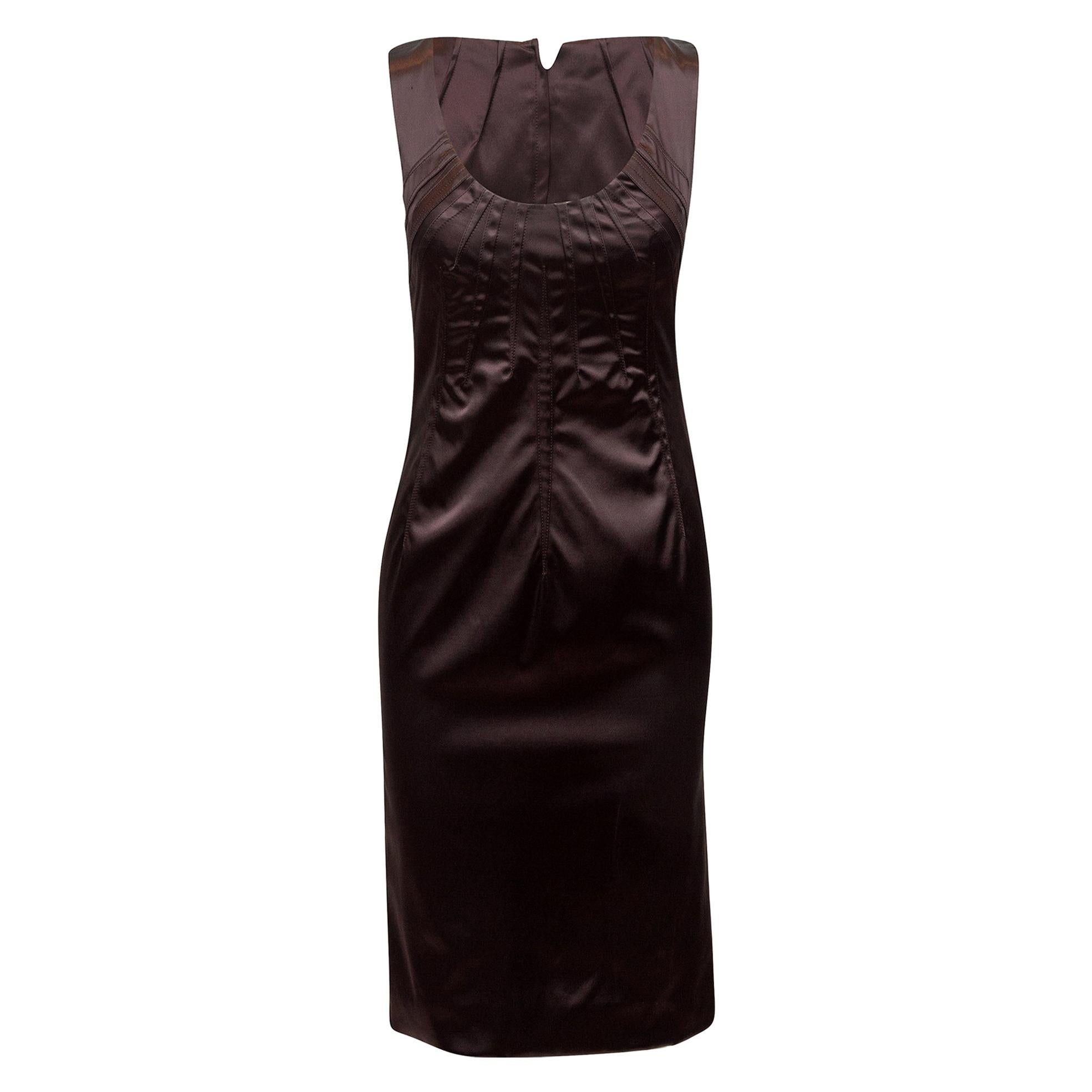Dolce & Gabbana Dark Brown Satin Sleeveless Dress