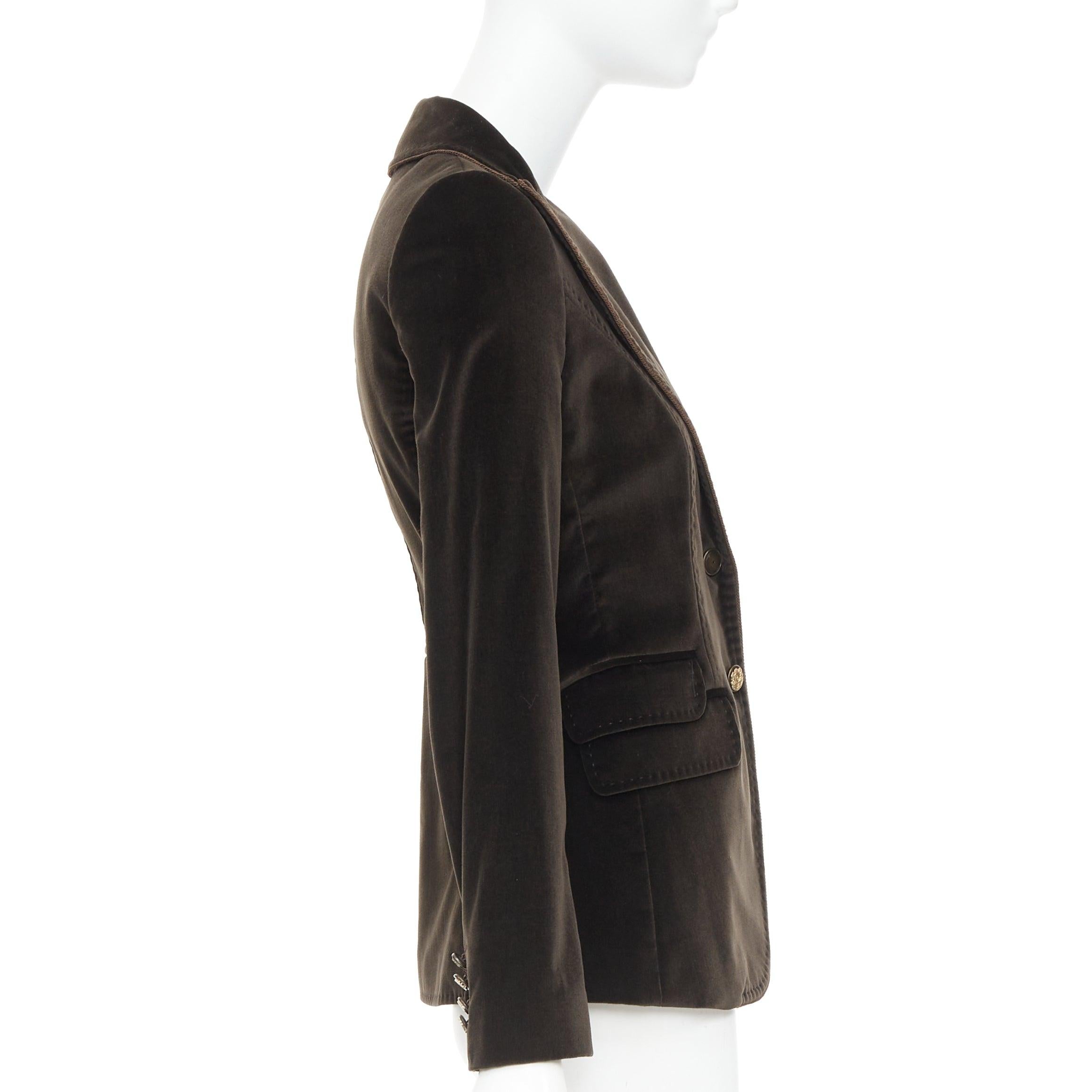 Women's DOLCE GABBANA dark brown velvet rope pip peak lapel Le Smoking blazer IT38 XS For Sale