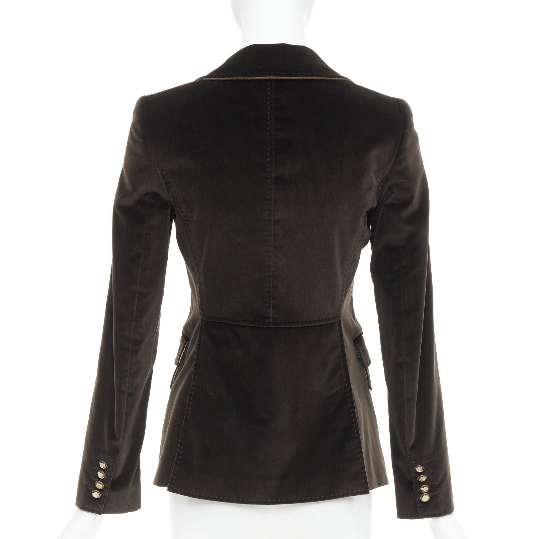 DOLCE GABBANA dark brown velvet rope pip peak lapel Le Smoking blazer IT38 XS For Sale 1