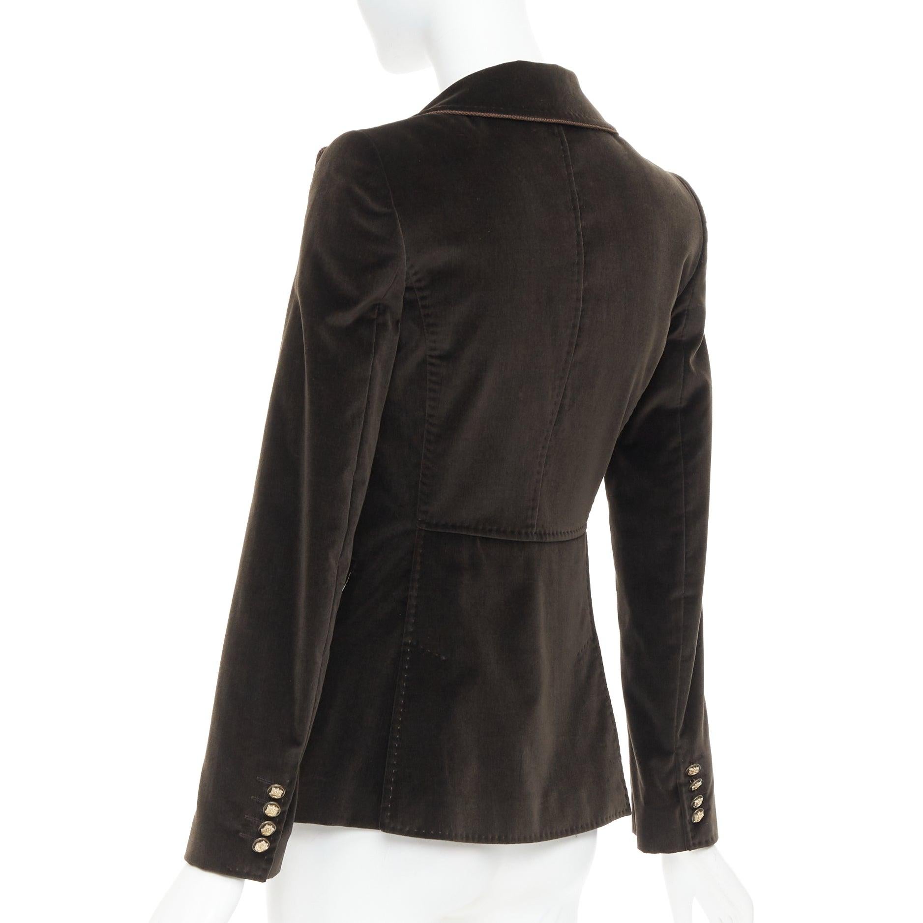 DOLCE GABBANA dark brown velvet rope pip peak lapel Le Smoking blazer IT38 XS For Sale 2
