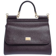 Dolce 
Gabbana Dark Burgundy Leather Medium Miss Sicily Top Handle Bag