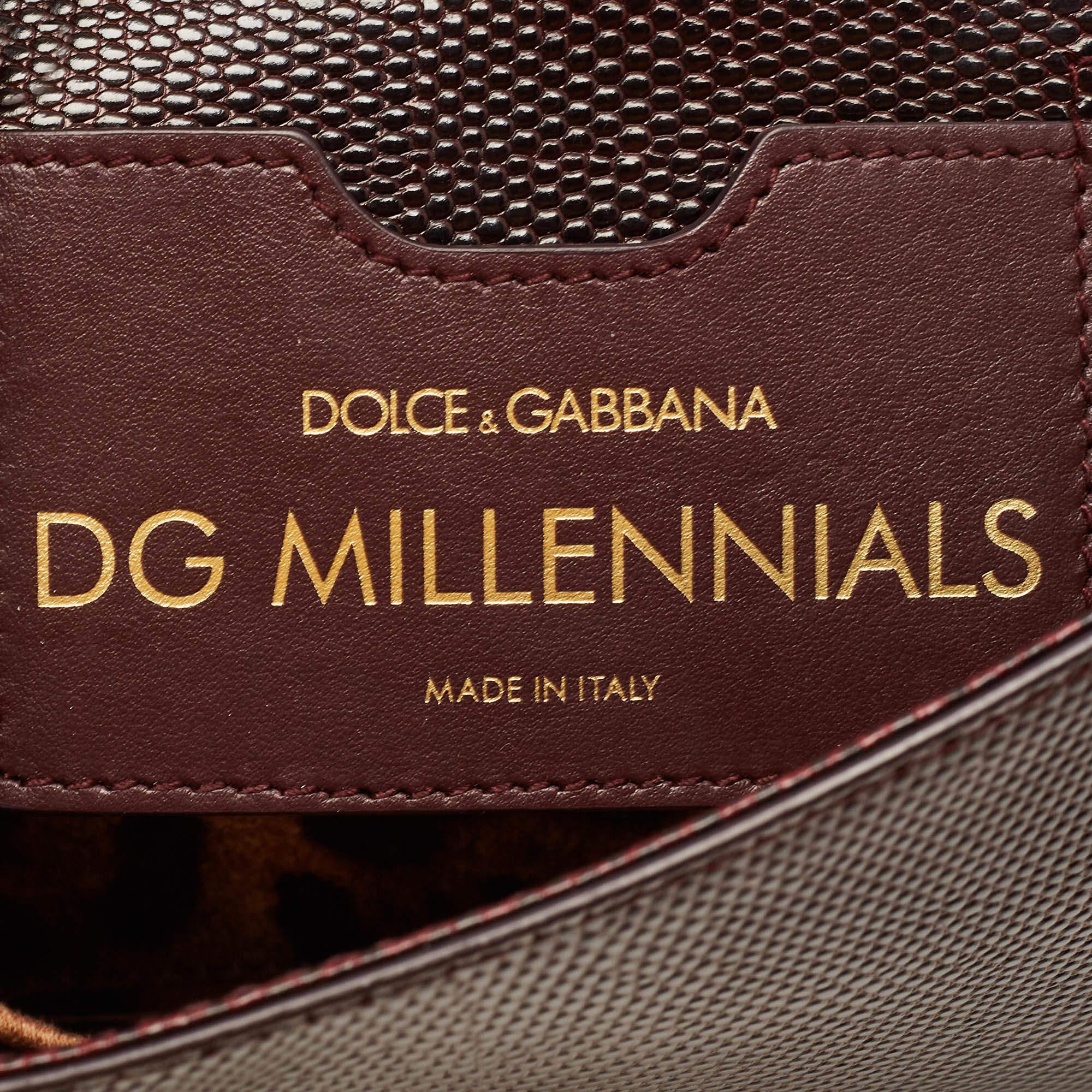 Dolce & Gabbana Dark Burgundy Lizard Embossed Leather DG Millennials Shoulder Ba 1