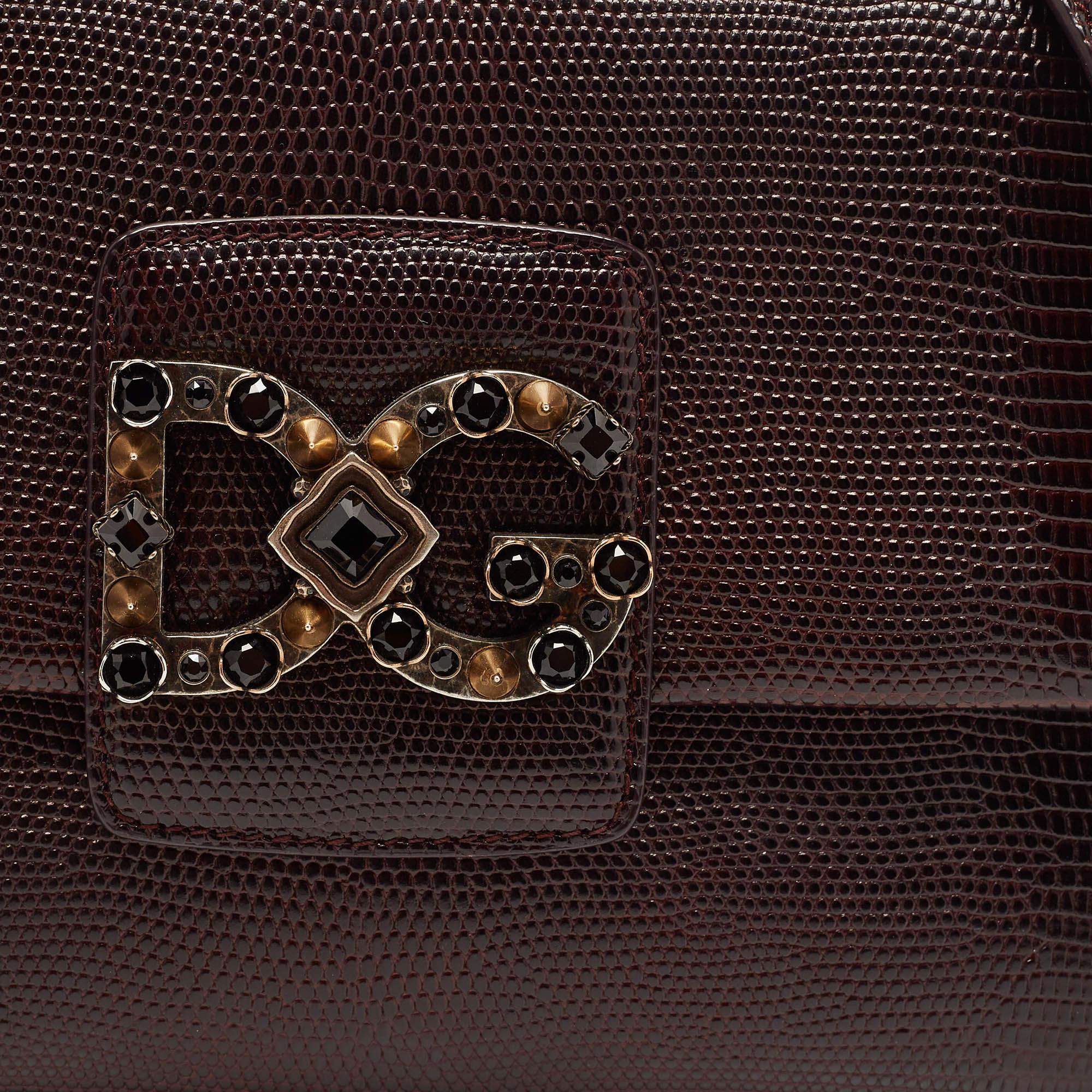 Dolce & Gabbana Dark Burgundy Lizard Embossed Leather DG Millennials Shoulder Ba 3