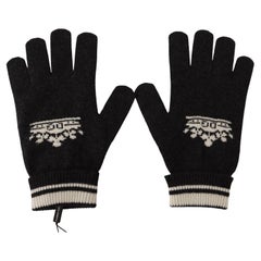 Dolce & Gabbana Dark Gray White Cashmere Crown Warm Autumn Winter Gloves DG