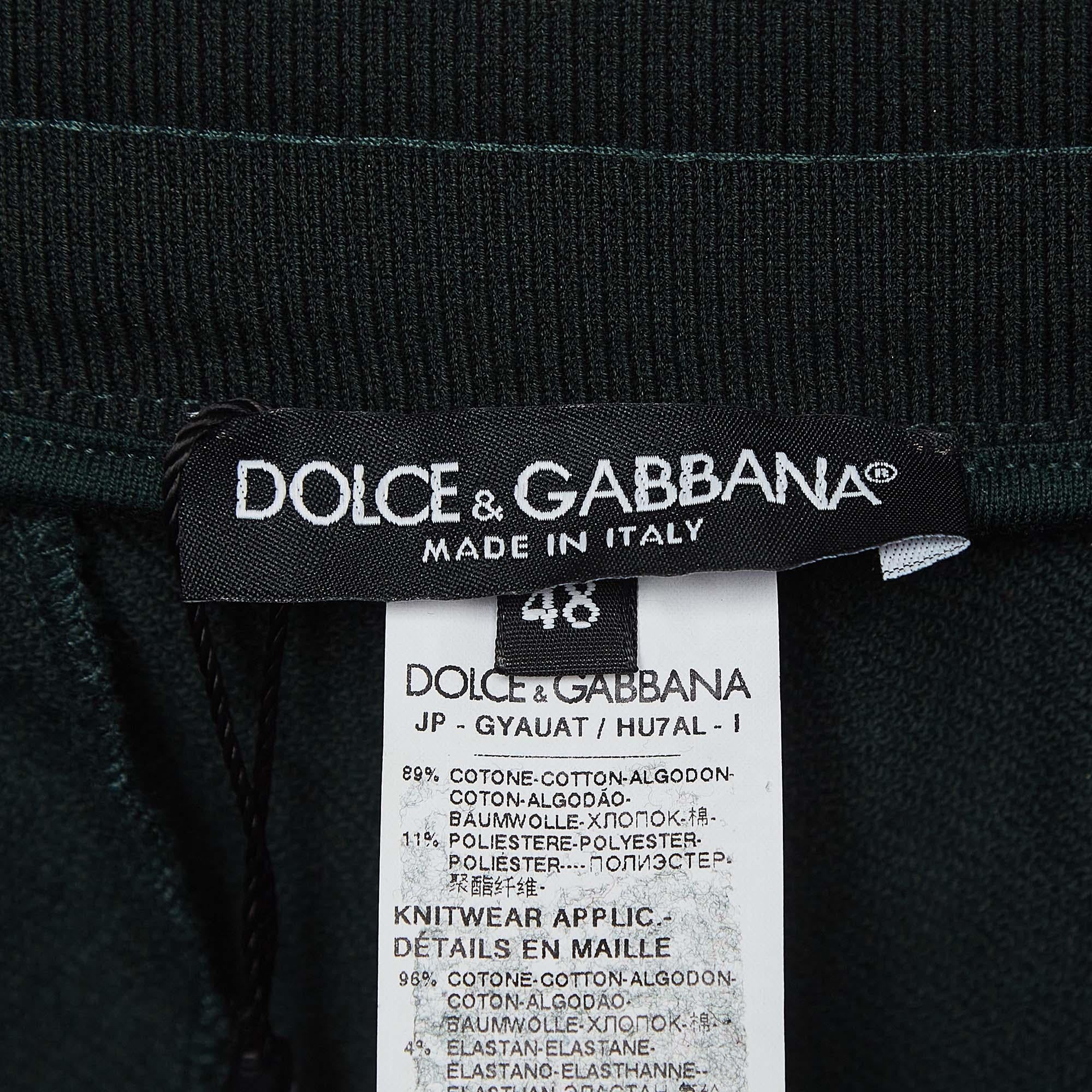 Dolce & Gabbana Dark Green Cotton Blend Knit Drawstring Shorts M In New Condition For Sale In Dubai, Al Qouz 2