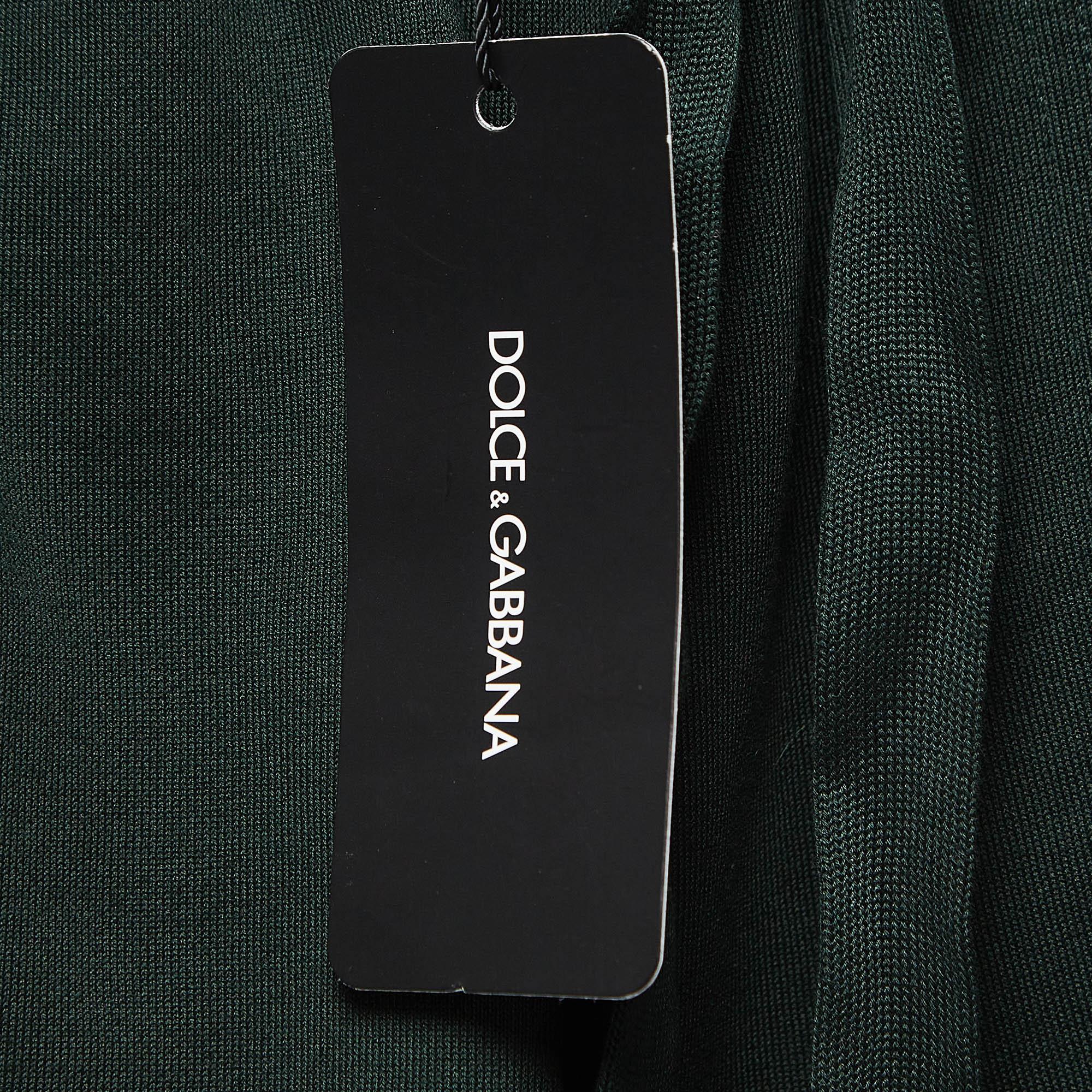 Dolce & Gabbana Dark Green Cotton Blend Knit Drawstring Shorts M For Sale 1