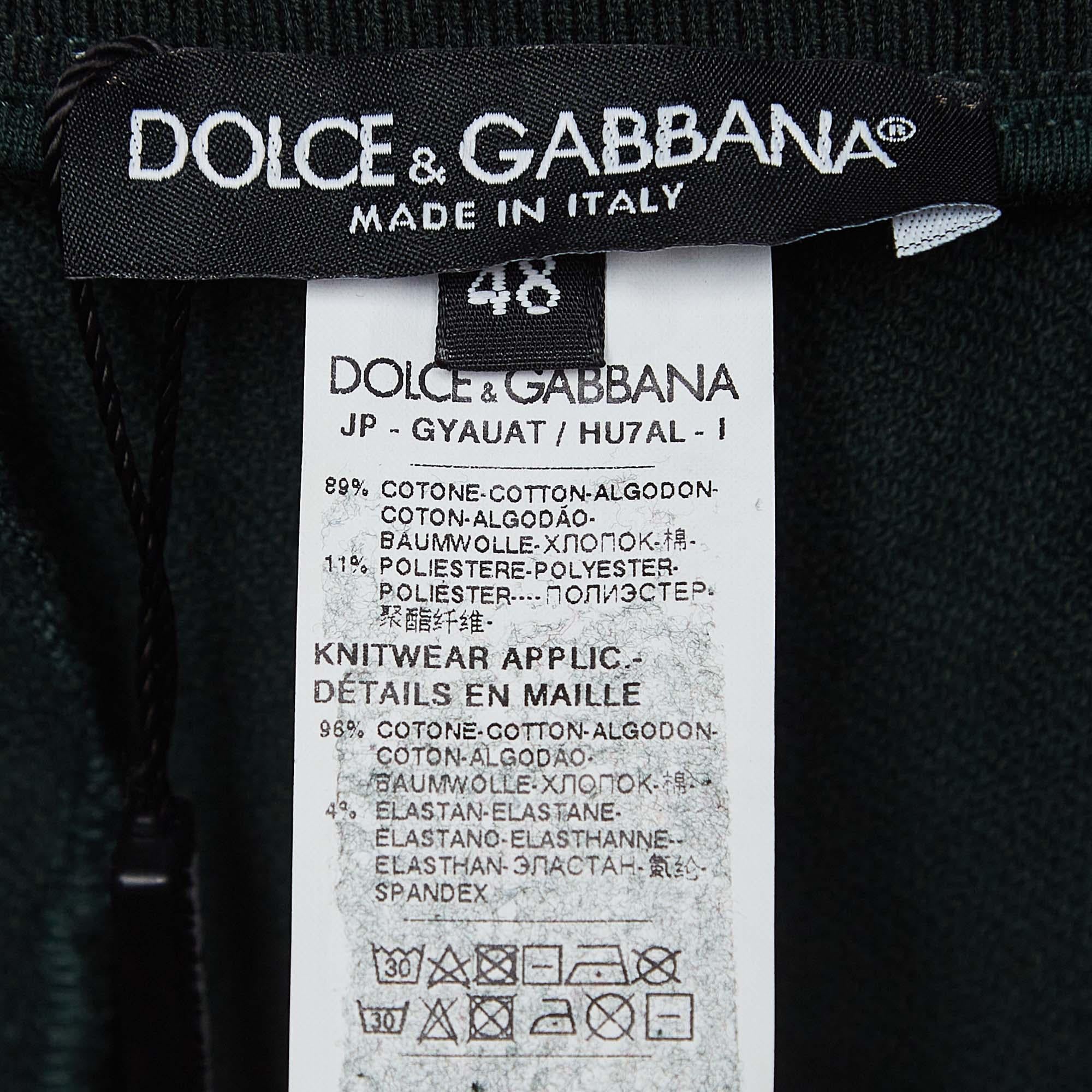 Dolce & Gabbana Dark Green Cotton Blend Knit Drawstring Shorts M For Sale 2