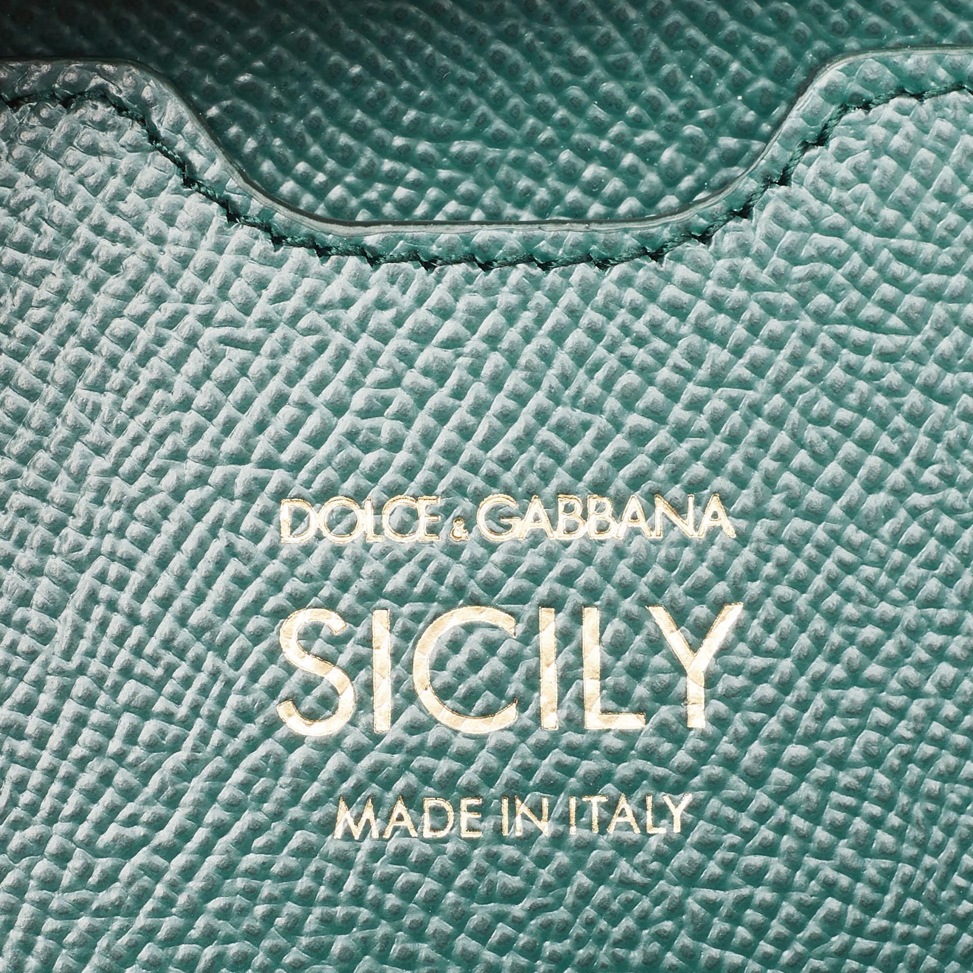Dolce & Gabbana Dark Green Leather Medium Miss Sicily Top Handle Bag 6